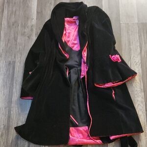 Betsey Johnson Black Velvet Robe with Pink Lining